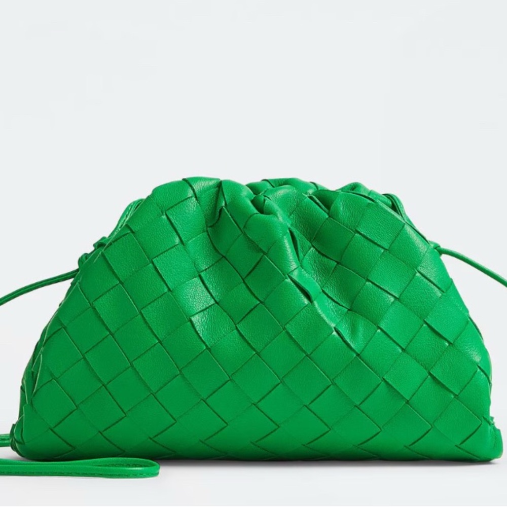 Bottega Veneta Green Woven Leather Pouch Bag
